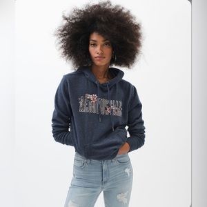 Floral Aeropostale Logo Blue Indigo Fleece Hoodie
